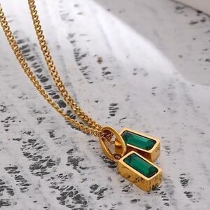#36 RESTOCKED❗️NEW Emerald Green Gemstone 18K Gold Plated Necklace